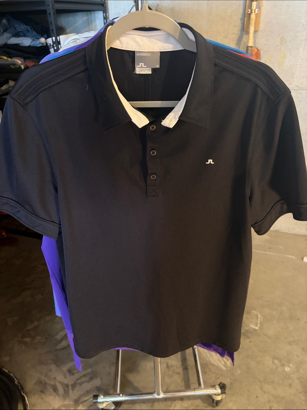 J.Lindeberg Black Polo with Contrast White Collar